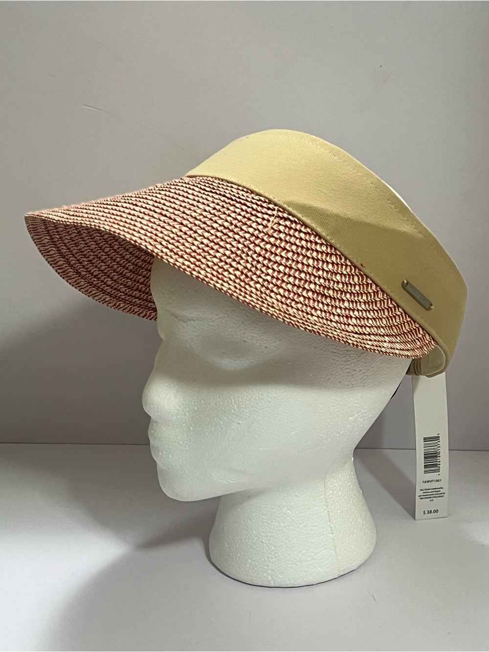 🆕 Tahari Woven Straw Visor Tan Red Cream NWT